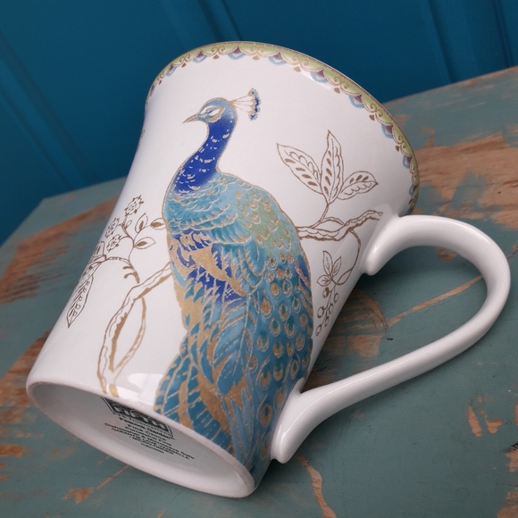 2 Peacock Mugs Coffee Cup Porcelain Teacup Bird Lover Gift Replacement - Picture 7 of 16